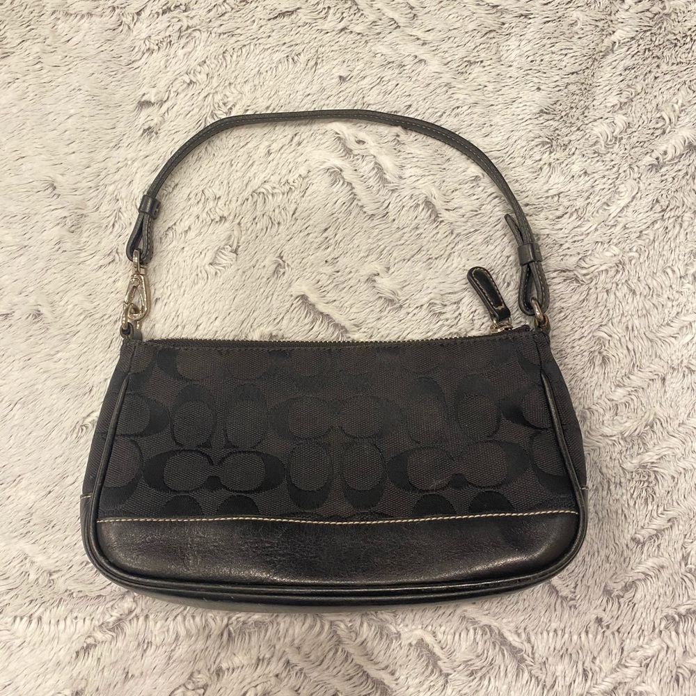 Black Coach classic signature leather trim bag